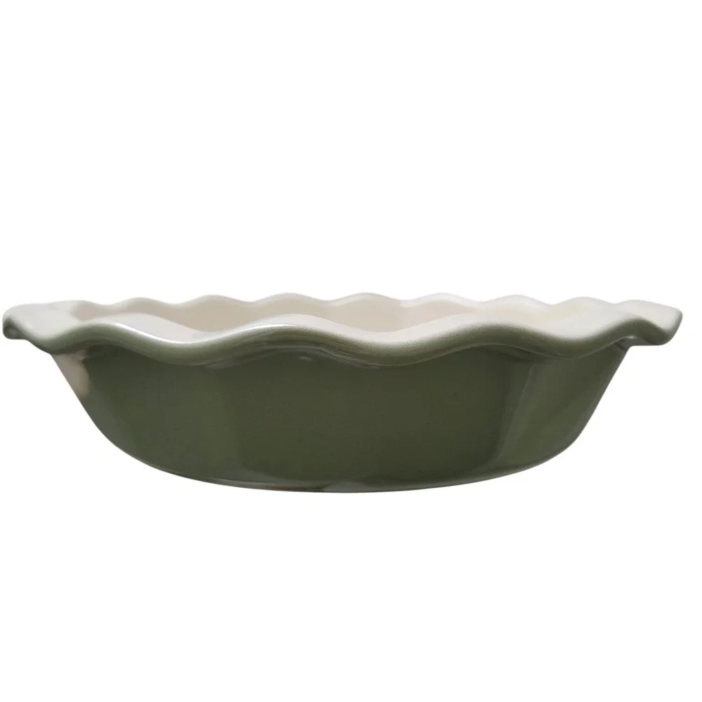 Emile Henry Williams Sonoma‎ Pie Dish Sage Green Cream Excellent Ruffled 10.5